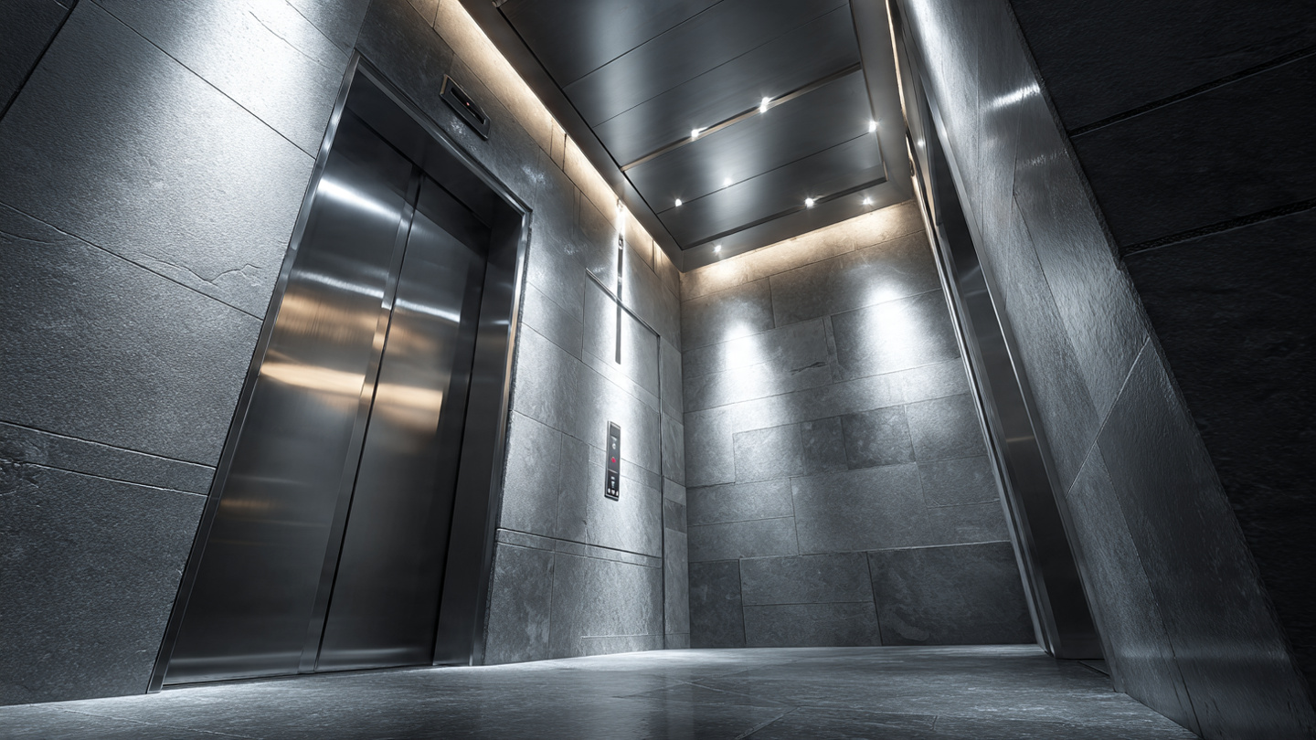 Home 2 modern elevator lobby 45 degree angle camera view